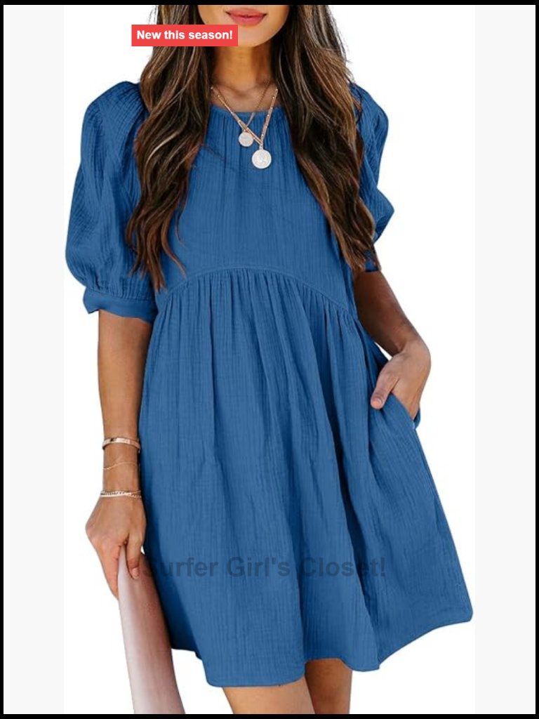 Puff Sleeve Babydoll Empire Waist Mini Swing Skater Dress With Pockets